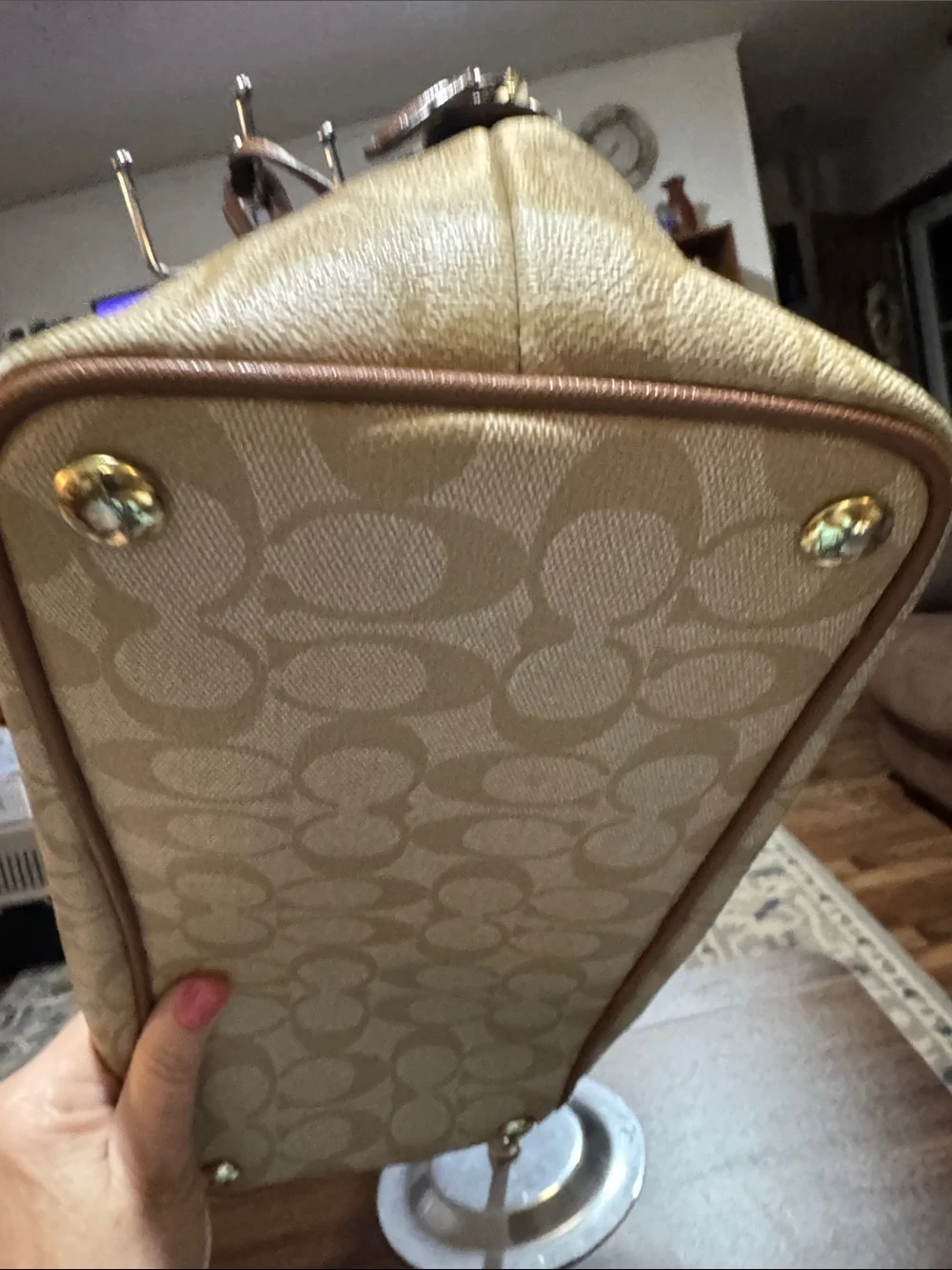 Coach Beige Peyton Cora Signature Dome Satchel
